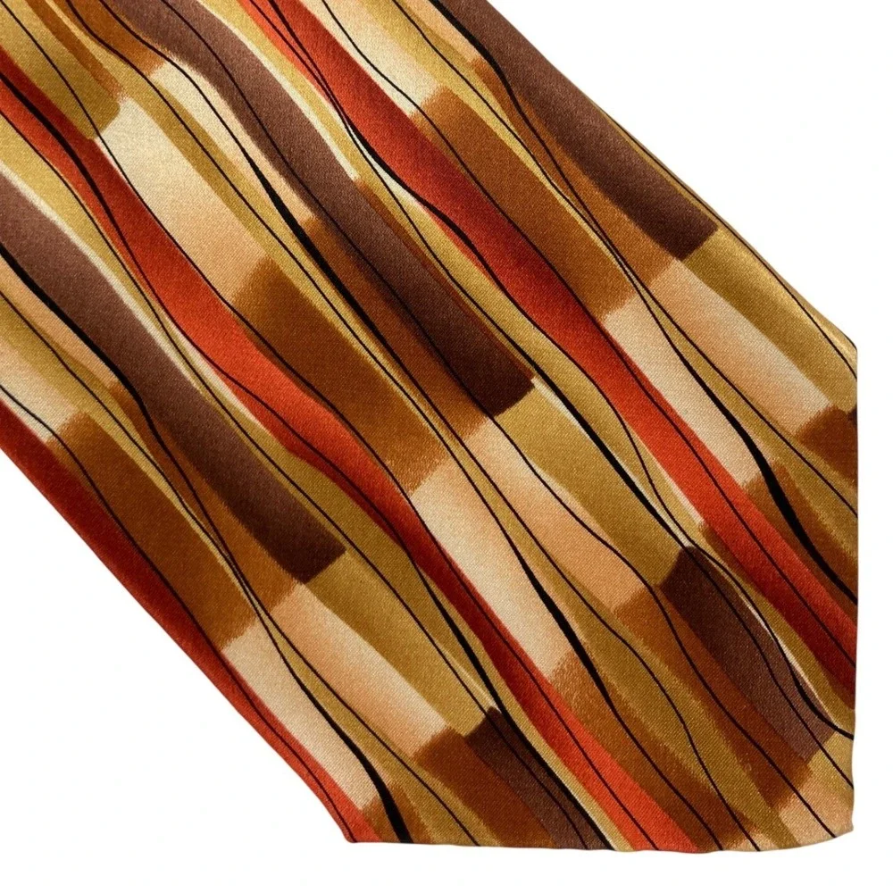 J. Garcia Silk Tie Mens OS Brown Orange Abstract Geometric Art Striped 61